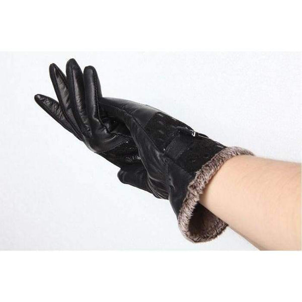 Planet Gates Black / China / M Women's Winter Gloves Fashion Warm Thicken Dot Pattern Peacock Genuine Leather Gloves High quality Mittens