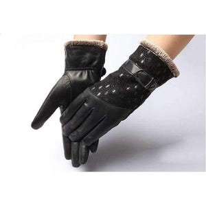 Planet Gates Black / China / M Women's Winter Gloves Fashion Warm Thicken Dot Pattern Peacock Genuine Leather Gloves High quality Mittens