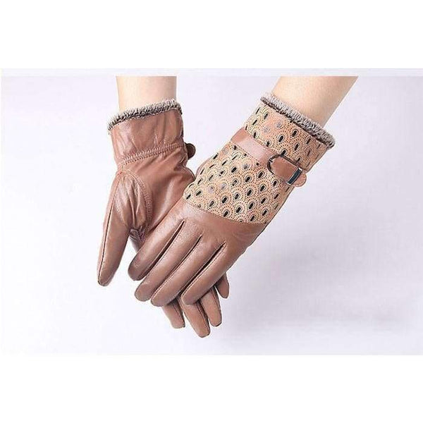 Planet Gates Black / China / M Women's Winter Gloves Fashion Warm Thicken Dot Pattern Peacock Genuine Leather Gloves High quality Mittens