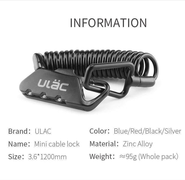 Planet Gates Black / China Mini Bike Lock 1200mm Fold Backpack Cycling Helmet Bicycle Cable Lock 3 Digit Combination Anti-theft Bike Bicycle Lock