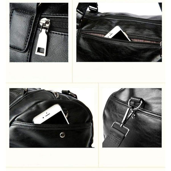 Planet Gates BLACK / China PU Leather Men's Sports Bags Gym Bags Classic Sports HandBag Fitness Travel Bags Workout Shoulder Bag SB0004