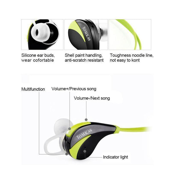 Planet Gates Black / China TOMKAS Bluetooth 4.0 Sport Earphone Wireless Headset Stereo Mic Music Hands Free In-ear Bluetooth Earphone  For iPhone 6 7 Phone