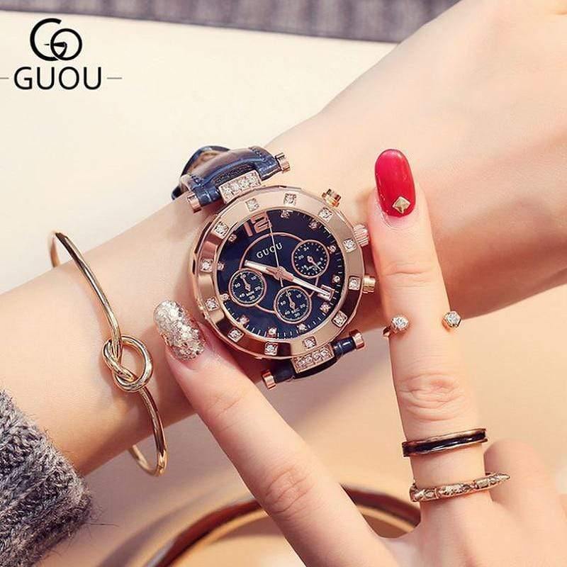 Planet Gates Black / China Women's Watches  Ladies Watch Women Diamond Watches Bracelets For Women Montre Femme Auto Calendar Clock Leather Saat