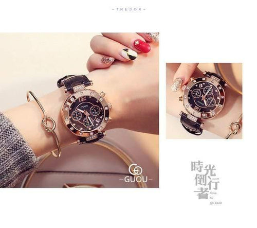 Planet Gates Black / China Women's Watches  Ladies Watch Women Diamond Watches Bracelets For Women Montre Femme Auto Calendar Clock Leather Saat