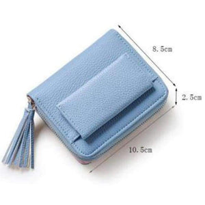 Planet Gates Black Coin Purse Women Coin Purse Female Tassel Pendant Short Money Wallets PU Leather Lady Zipper Mini Coin Purses Fashion Card Holders Monedero