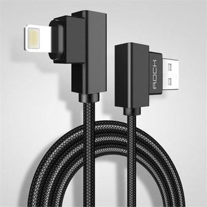 Planet Gates black Color / 30cm ROCK Mobile Phone USB Cable for iPhone X 8 7 6 5 Plus 90 Degree Right Angle 2.1A Fast Charger Sync Cord for iPad 2 3 4 Air Pro