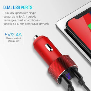 Planet Gates black color LCD Digital Display Dual USB Car-Charger, ROCK Universal 3.4A LED 2 USB Car Charger adapter for Mobile Phones for Tablet PC