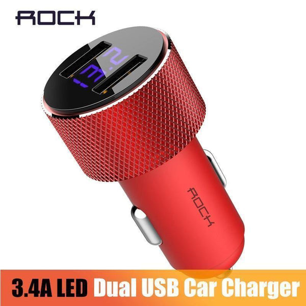 Planet Gates black color LCD Digital Display Dual USB Car-Charger, ROCK Universal 3.4A LED 2 USB Car Charger adapter for Mobile Phones for Tablet PC