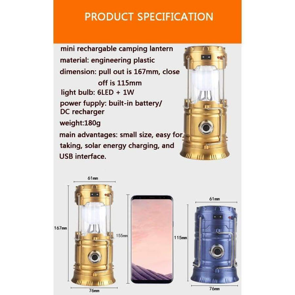 Planet Gates black color LED Solar Powered Hiking Camping Lantern Light Outdoor Lighting Collapsible Flashlights Portable Lamp LED Rechargeable Hand Lamp