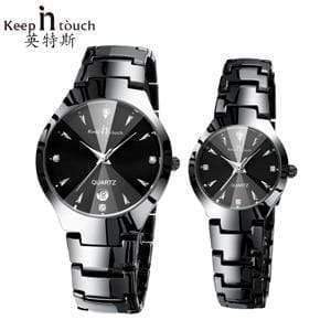 Planet Gates Black Color one Pair Couple Watches for Lovers Luminous Luxury Quartz Men and Women Lover Watch Fashion Calendar Dress Wristwatches