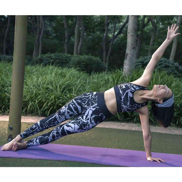 Planet Gates Black color / S Sexy Slim women yoga suits breathable sport sets yoga bra and yoga leggings 3D printing flower training sets