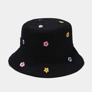 Planet Gates Black Cotton flower embroidery Bucket Hat Fisherman Hat outdoor travel hat Sun Cap Hats for Men and Women 250