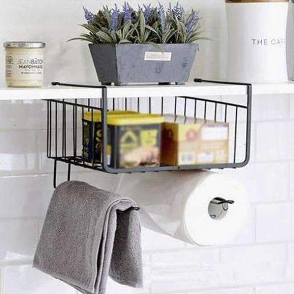 Planet Gates Black Creative Multifunctional Over Door Storage Rack Kitchen Cabinet Drawer Organizer Basket Paper Towel Roll Holder Kitchen Storage