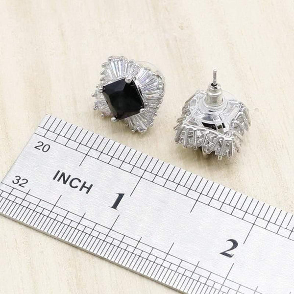 Planet Gates Black Cubic Zirconia Silver Jewelry Sets for Women Bracelet Necklace Pendant Earrings Ring Birthday Wedding Jewelry