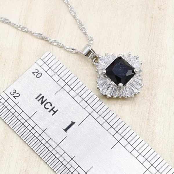 Planet Gates Black Cubic Zirconia Silver Jewelry Sets for Women Bracelet Necklace Pendant Earrings Ring Birthday Wedding Jewelry