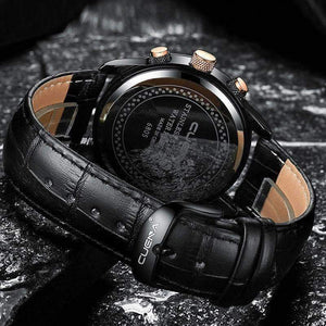 Planet Gates Black CUENA Men's Watches Stopwatch Date Luminous Hands Genuine Leather 30M Waterproof Clock Man Quartz Watches Men Fashion Watch 2018