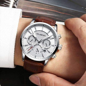Planet Gates Black CUENA Men's Watches Stopwatch Date Luminous Hands Genuine Leather 30M Waterproof Clock Man Quartz Watches Men Fashion Watch 2018