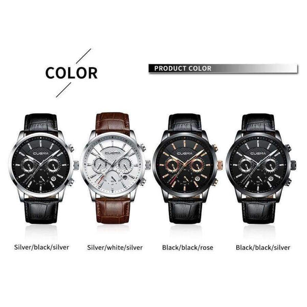 Planet Gates Black CUENA Men's Watches Stopwatch Date Luminous Hands Genuine Leather 30M Waterproof Clock Man Quartz Watches Men Fashion Watch 2018