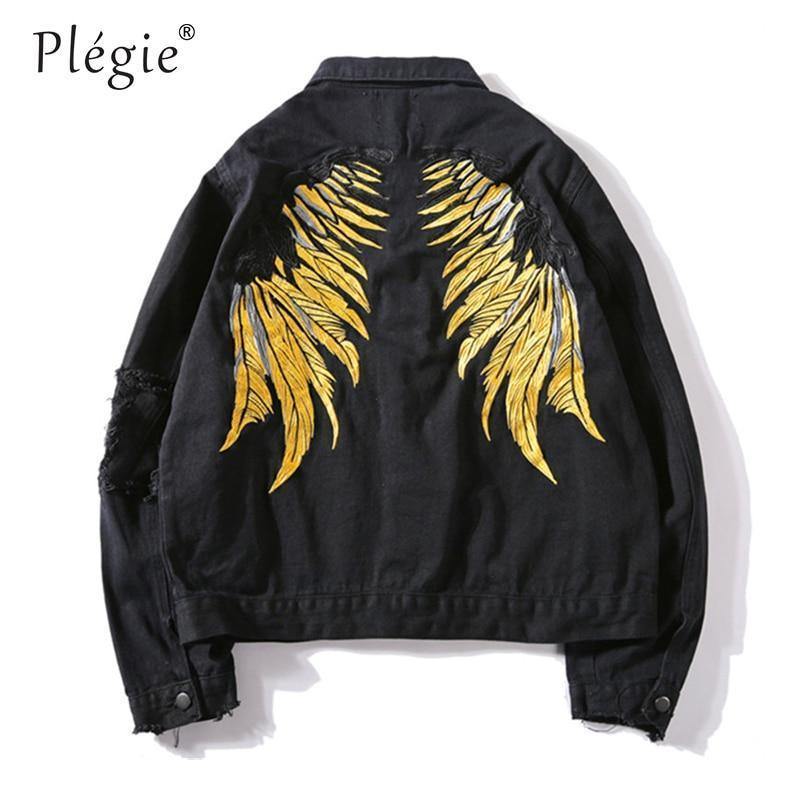 Planet Gates black Denim Jeans / XXL Hipster Men  Embroidery Denim Jackets Retro Streetwear Harajuku Ripped  Slim fit Hip Hop