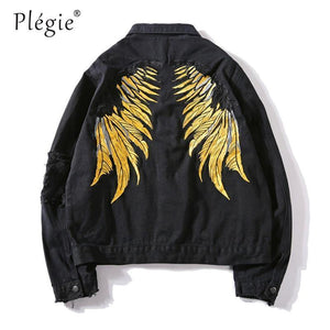 Planet Gates black Denim Jeans / XXL Hipster Men  Embroidery Denim Jackets Retro Streetwear Harajuku Ripped  Slim fit Hip Hop