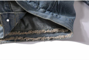 Planet Gates black Denim Jeans / XXL Hipster Men  Embroidery Denim Jackets Retro Streetwear Harajuku Ripped  Slim fit Hip Hop