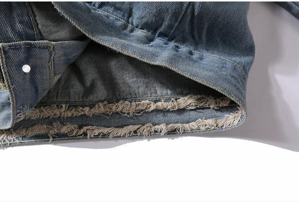 Planet Gates black Denim Jeans / XXL Hipster Men  Embroidery Denim Jackets Retro Streetwear Harajuku Ripped  Slim fit Hip Hop