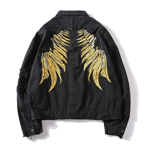 Planet Gates black Denim Jeans / XXL Hipster Men  Embroidery Denim Jackets Retro Streetwear Harajuku Ripped  Slim fit Hip Hop