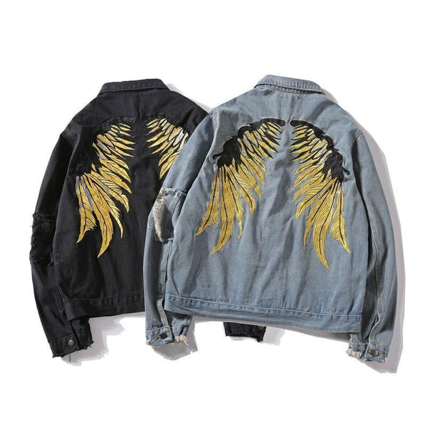 Planet Gates black Denim Jeans / XXL Hipster Men  Embroidery Denim Jackets Retro Streetwear Harajuku Ripped  Slim fit Hip Hop