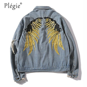 Planet Gates black Denim Jeans / XXL Hipster Men  Embroidery Denim Jackets Retro Streetwear Harajuku Ripped  Slim fit Hip Hop