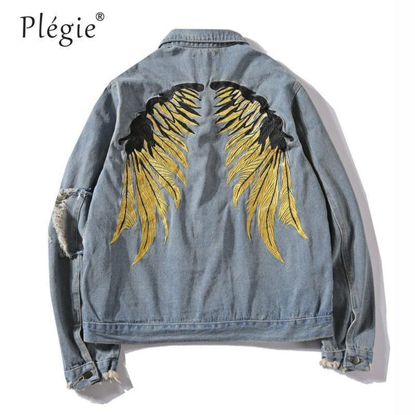 Planet Gates black Denim Jeans / XXL Hipster Men  Embroidery Denim Jackets Retro Streetwear Harajuku Ripped  Slim fit Hip Hop