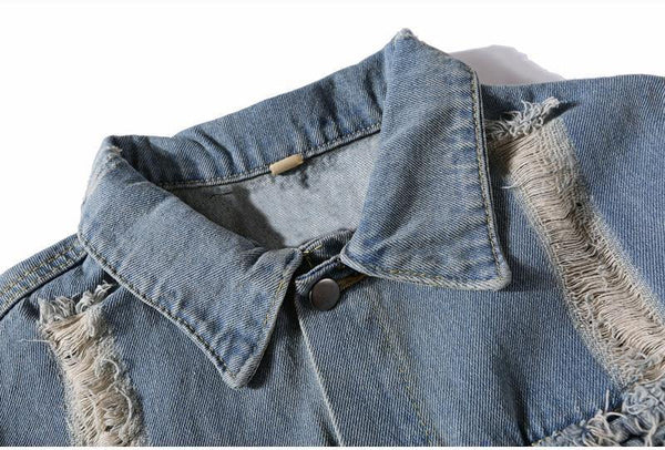 Planet Gates black Denim Jeans / XXL Hipster Men  Embroidery Denim Jackets Retro Streetwear Harajuku Ripped  Slim fit Hip Hop