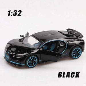 Planet Gates black Diecast 1:32 Alloy Model Car Bugatti CHIRON Supercar Pull Back Metal Vehicle Collection Miniature Gifts for Children Boy's Toys