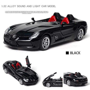 Planet Gates black Diecast 1:32 Toy Car Mercedes Benz SLR Roadster Alloy Model Miniature Metal Vehicle Collection for Children Christmas Gifts Boys