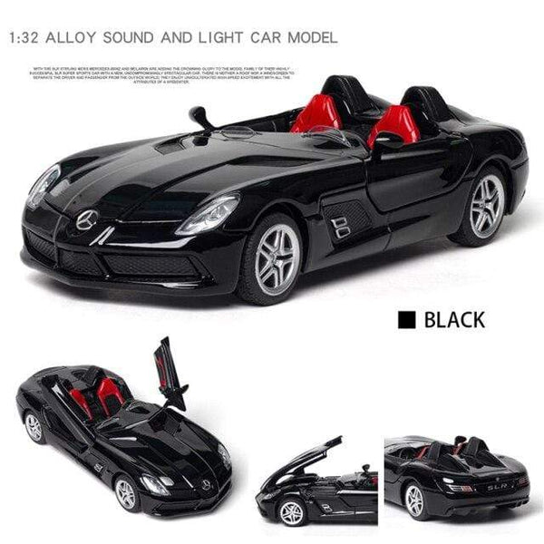 Planet Gates black Diecast 1:32 Toy Car Mercedes Benz SLR Roadster Alloy Model Miniature Metal Vehicle Collection for Children Christmas Gifts Boys