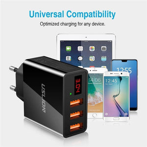 Planet Gates Black Display 3 USB Charger, USLION Fast Charging Wall Charger for iPhone Samsung Xiaomi 3.4A Max Universal Mobile Phone USB Charger