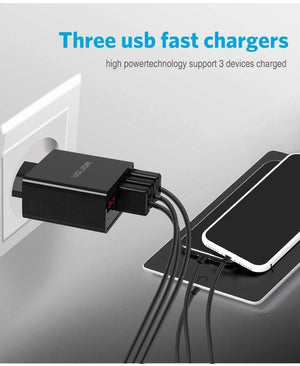 Planet Gates Black Display 3 USB Charger, USLION Fast Charging Wall Charger for iPhone Samsung Xiaomi 3.4A Max Universal Mobile Phone USB Charger