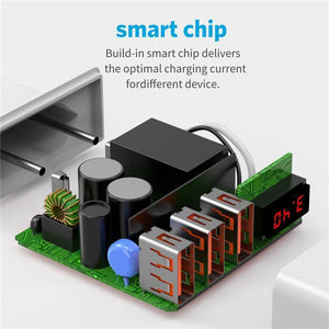 Planet Gates Black Display 3 USB Charger, USLION Fast Charging Wall Charger for iPhone Samsung Xiaomi 3.4A Max Universal Mobile Phone USB Charger