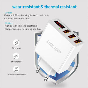 Planet Gates Black Display 3 USB Charger, USLION Fast Charging Wall Charger for iPhone Samsung Xiaomi 3.4A Max Universal Mobile Phone USB Charger