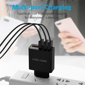 Planet Gates Black Display 3 USB Charger, USLION Fast Charging Wall Charger for iPhone Samsung Xiaomi 3.4A Max Universal Mobile Phone USB Charger