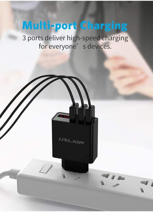 Planet Gates Black Display 3 USB Charger, USLION Fast Charging Wall Charger for iPhone Samsung Xiaomi 3.4A Max Universal Mobile Phone USB Charger