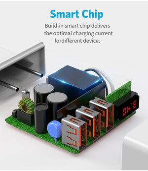 Planet Gates Black Display 3 USB Charger, USLION Fast Charging Wall Charger for iPhone Samsung Xiaomi 3.4A Max Universal Mobile Phone USB Charger