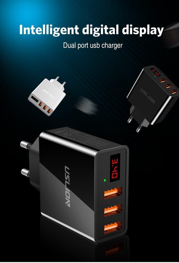 Planet Gates Black Display 3 USB Charger, USLION Fast Charging Wall Charger for iPhone Samsung Xiaomi 3.4A Max Universal Mobile Phone USB Charger
