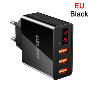 Planet Gates Black Display 3 USB Charger, USLION Fast Charging Wall Charger for iPhone Samsung Xiaomi 3.4A Max Universal Mobile Phone USB Charger