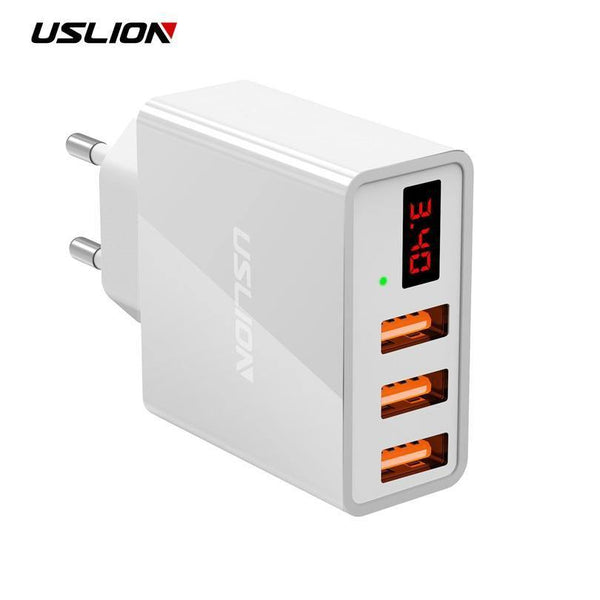 Planet Gates Black Display 3 USB Charger, USLION Fast Charging Wall Charger for iPhone Samsung Xiaomi 3.4A Max Universal Mobile Phone USB Charger