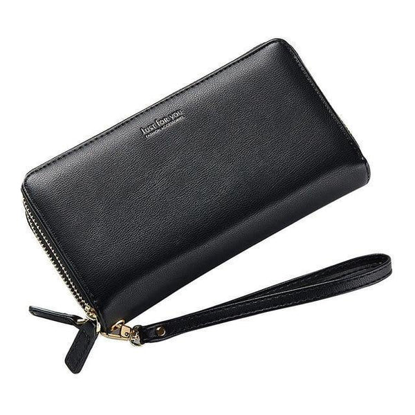 Planet Gates Black Double Zipper Wristband Long Clutch Wallets For Women Large Capacity Card Holder Purse Phone Pocket Wallet Female