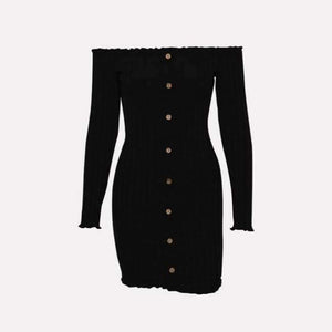 Planet Gates Black Dress / L Muximux 2018 Winter Women Knitted Dresses Autumn Sexy Bodycon Off Shoulder Long Sleeve Mini Dress For Women Female Vestido