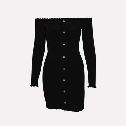 Planet Gates Black Dress / L Muximux 2018 Winter Women Knitted Dresses Autumn Sexy Bodycon Off Shoulder Long Sleeve Mini Dress For Women Female Vestido