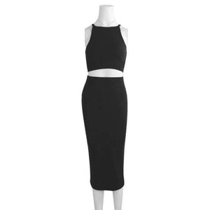 Planet Gates black dress / S Women 2 Piece Party Dress 2018 Solid Sleeveless O-Neck Bodycon Dresses Vestidos Sexy Off Shoulder Knee-Length Dress Two Piece