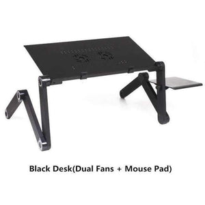 Portable Adjustable Laptop Standing Desk For Bed Sofa Folding Laptop Table Notebook Desk With Mouse Pad For Office - Black Dual Fans