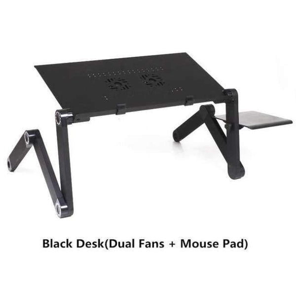 Portable Adjustable Laptop Standing Desk For Bed Sofa Folding Laptop Table Notebook Desk With Mouse Pad For Office - Black Dual Fans